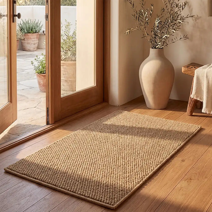 Rutschfeste Katzen Kratzmatte aus Faux-Sisal, pflegeleichte Bodenmatte als stylisches Wohnaccessoire.