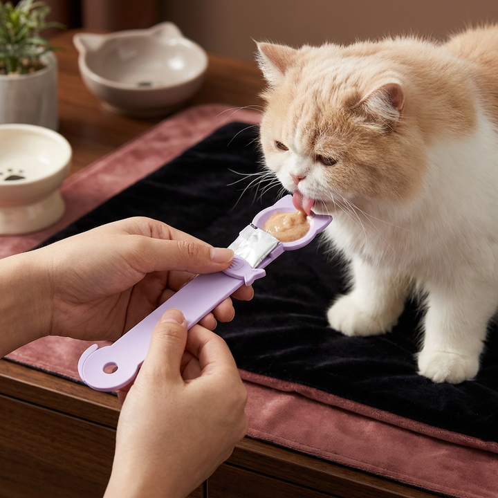 Vielseitiger Leckerlöffel für Katzen: Nassfutter, Snacks, Tierpflege-Zubehör. Einfache Fütterungshilfe.