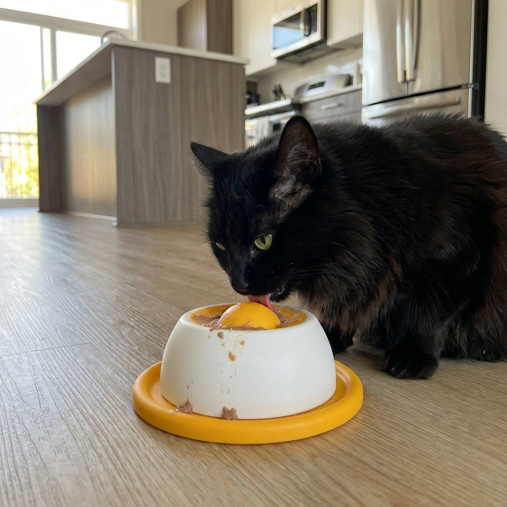 Katzen Leckmatte Slow Feeder aus Silikon für langsames Fressen & Stressabbau. Interaktives Leckspielzeug.