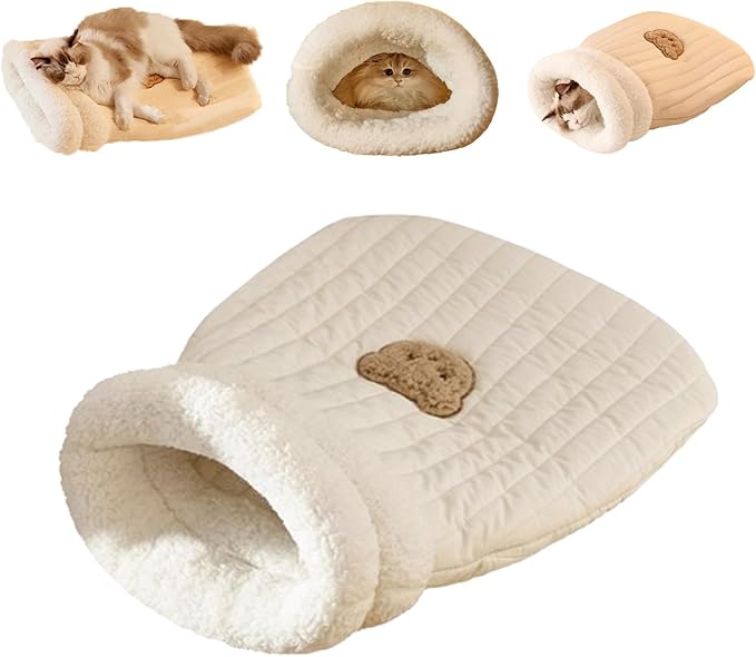 Gemütlicher Katzen Schlafsack als Rückzugsort. Weiches Plüsch Katzenbett für Geborgenheit & Wärme.