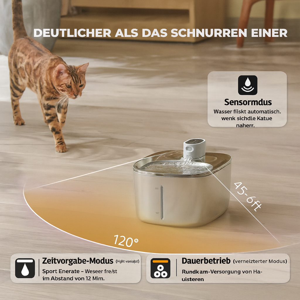 Katzen Trinkbrunnen mit effektivem Filter; 4l Kapazität für frisches, sauberes Trinkwasser & Katzengesundheit.
