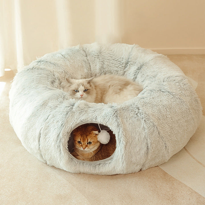 Katzen Tunnel Spielbett aus Plüsch: Gemütliches Versteck & interaktiver Spielplatz für Katzen.