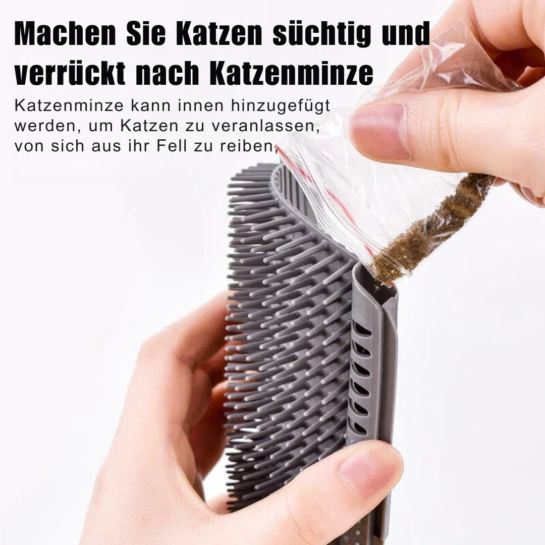 Detailansicht der robusten Katzen Wandbürste für einfache Fellpflege und effektive Haarentfernung.
