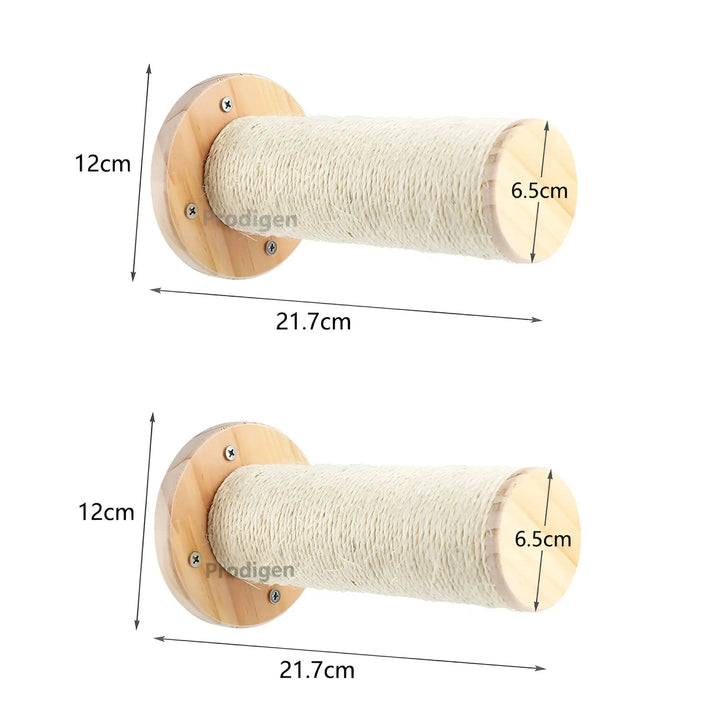 Detailaufnahme der Sisal-Kratzsäule am ClimbPaws Wandkletterbrett, daneben gemütliche Hängematte.