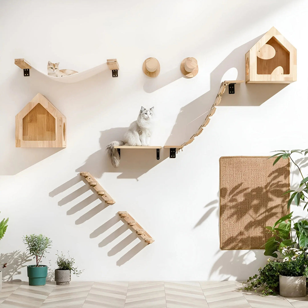 Hochwertiges Katzen-Wandkletterbrett ClimbPaws mit robustem Sisal für Krallenpflege & weicher Hängematte.