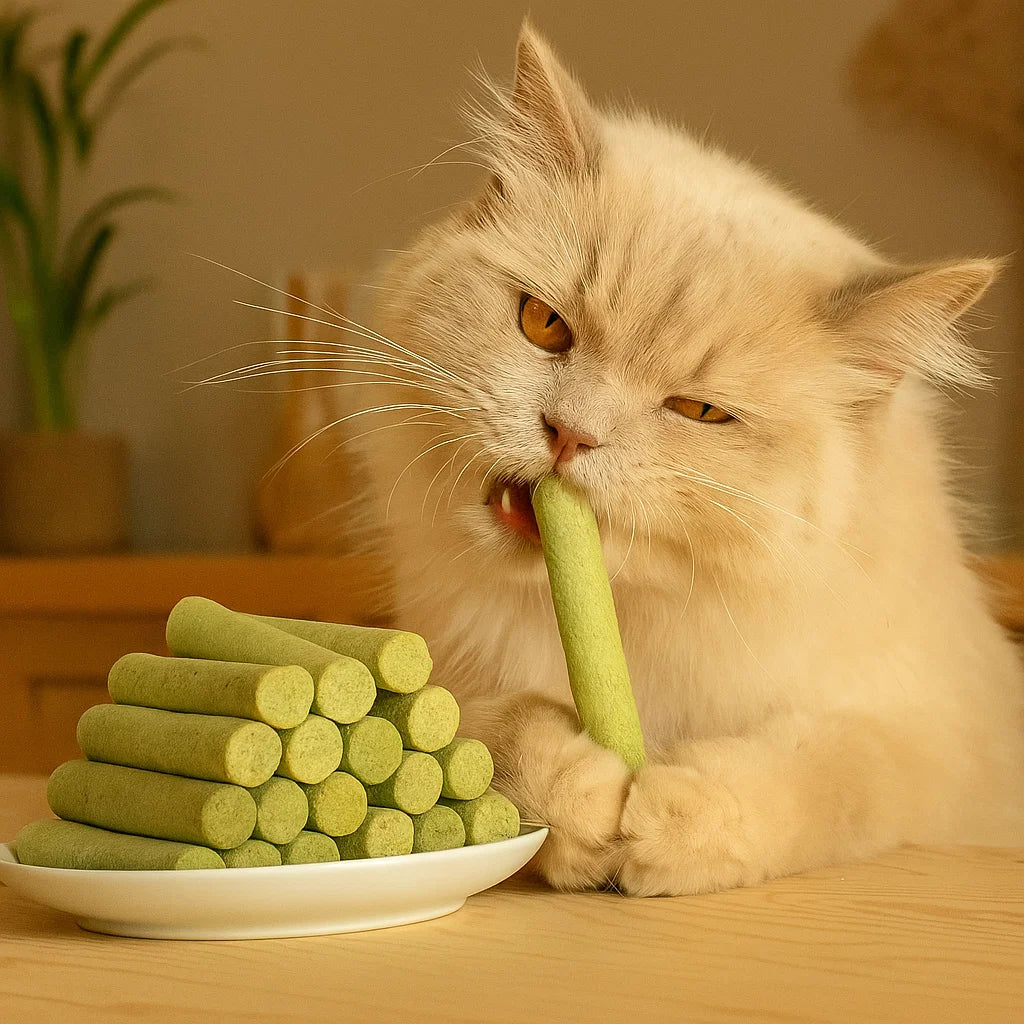 Katzengras Sticks für Katzen: Fördern Verdauung, Zahnpflege & beugen Haarballen vor. Natürlicher Snack.