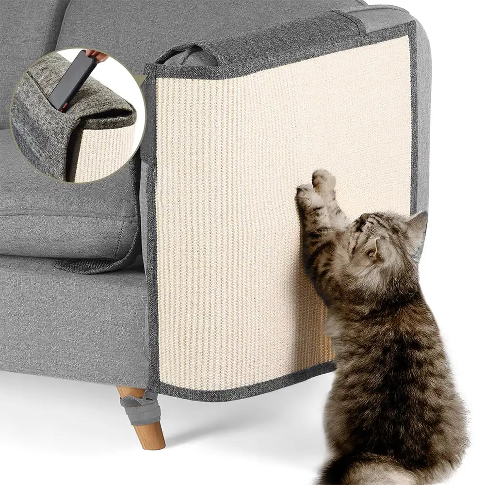 Katzenkratzmatte aus Kunstsisal für Sofa-Armlehne. Optimaler Kratzschutz & Möbelschutz vor Katzenkrallen.