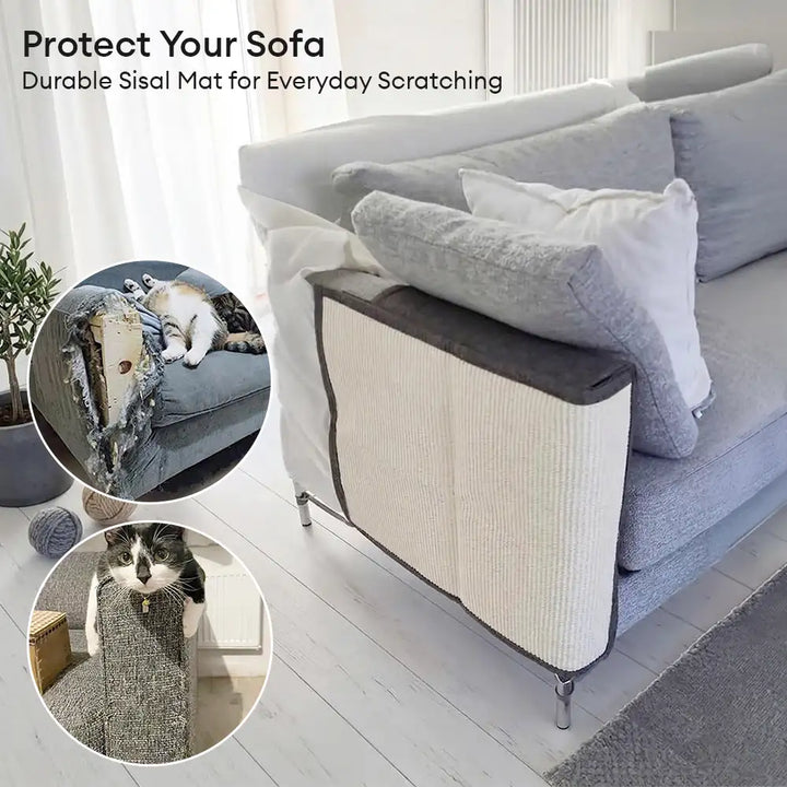 Robuste Kunstsisal Katzenkratzmatte schützt Sofa-Armlehnen. Effektiver Kratzschutz für Möbel & Katzenzubehör.