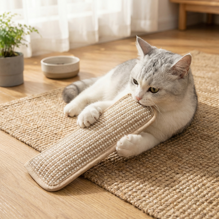 Katzenminze Kratzpad aus natürlichem Hanfseil für Katzen, ideal zur Krallen- und Zahnpflege.