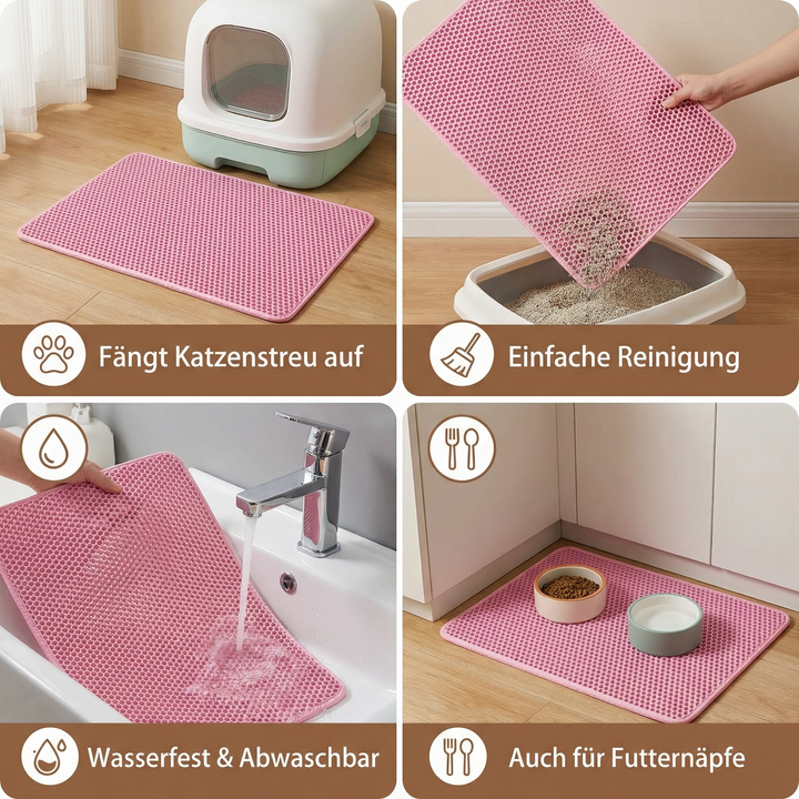 Praktische Matte für Katzenklo-Bereich, fängt lose Streu von den Pfoten und schützt den Boden vor Schmutz.