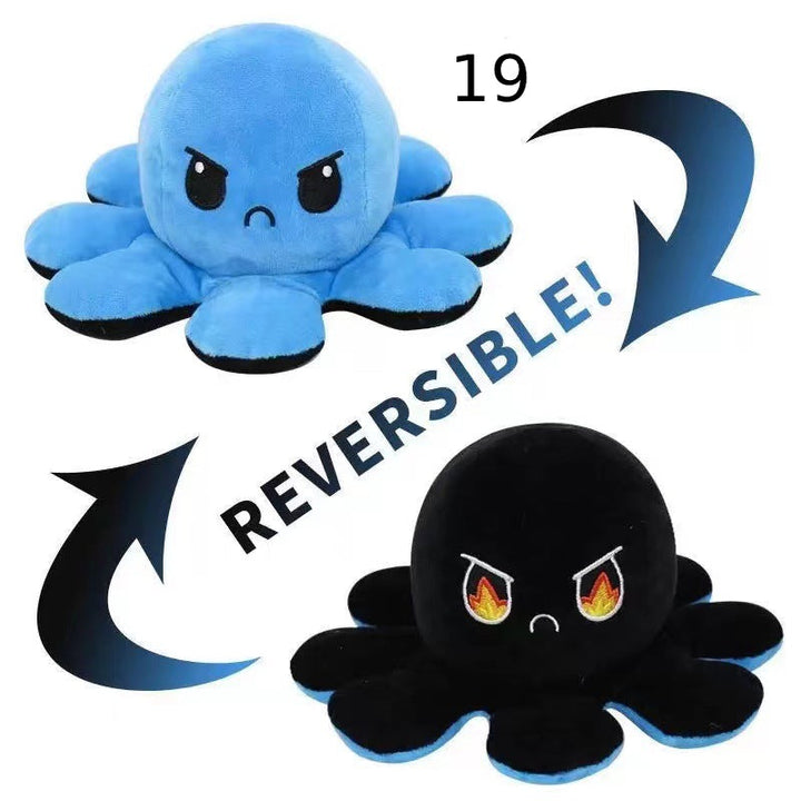 Reversibler Plüsch-Octopus, zeigt fröhliche und traurige Seite.