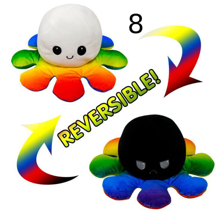 Reversibler Oktopus Plüsch, Kawaii Stil, ideal zum Zeigen von Emotionen und Stressabbau.