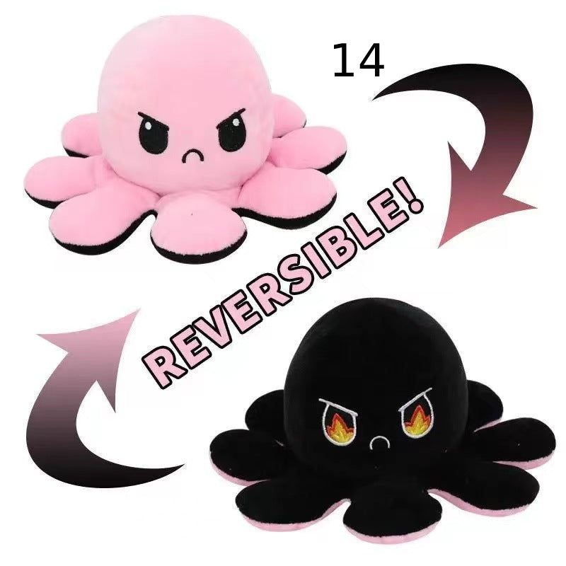 Kawaii Octopus Plüsch, wendbar, drückt fröhliche und wütende Stimmung aus.