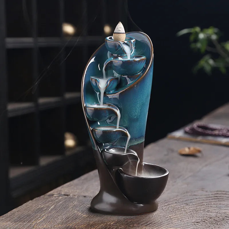 Keramik Räuchermännchen-Wasserfall für Entspannung & Meditation. Ideal als Dekoration für Yoga.