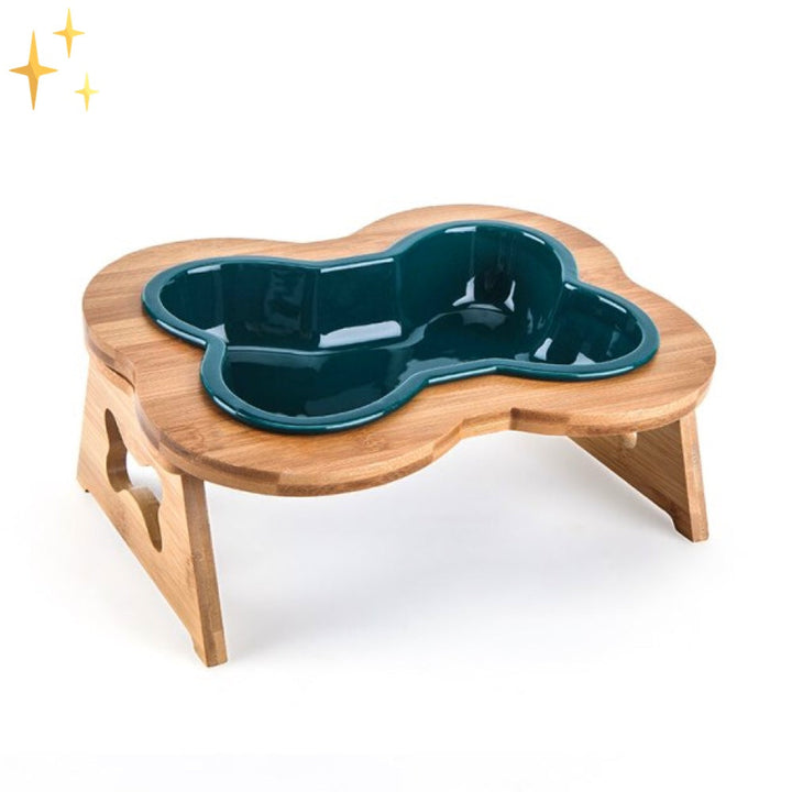 Ergonomischer Keramik-Hundefutternapf BoneFeast mit Holzständer, schont Gelenke & Hals Ihres Hundes.