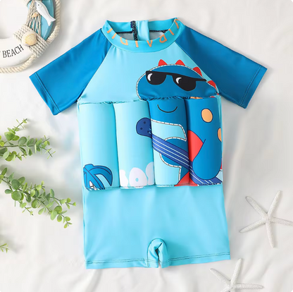 Blau-gelbe SicherPlatsch Schwimmhilfe, sichere & kinderfreundliche Unterstützung beim Schwimmen lernen.
