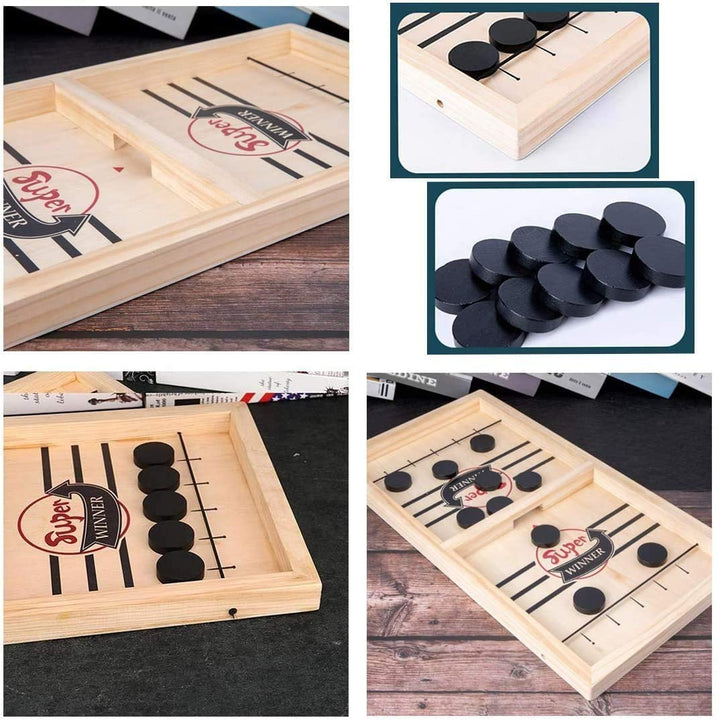 Vielseitiges 2-in-1 Holzspielset: Kinder Tischfußball & Sjoel für Koordination & Sport im Innenbereich.
