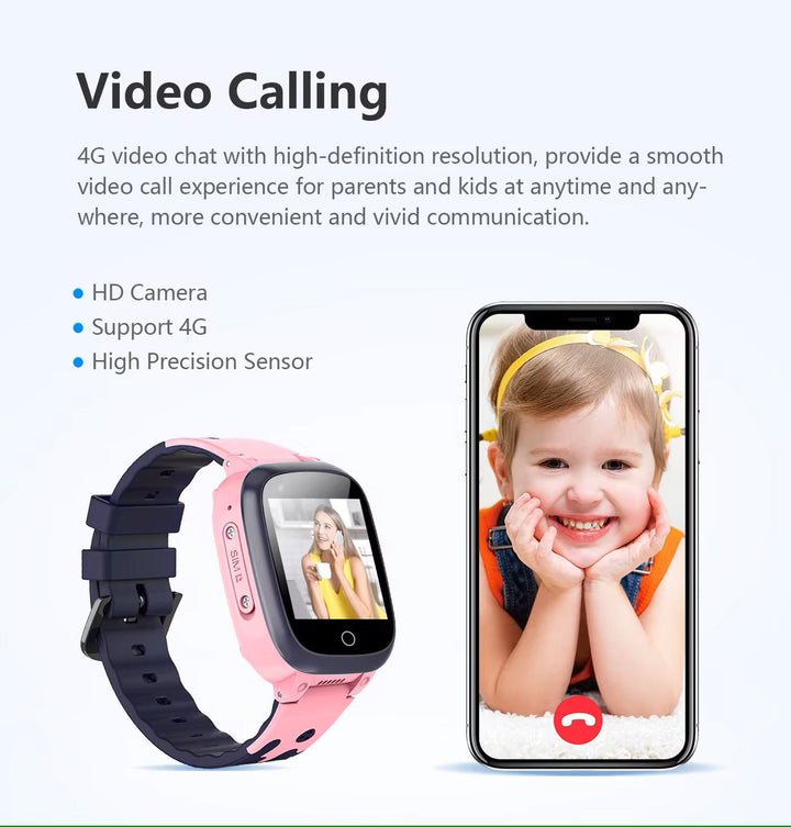 4G GPS Smartwatch für Kinder mit Videoanruf-Funktion für einfache Kommunikation & Familienkontakt.