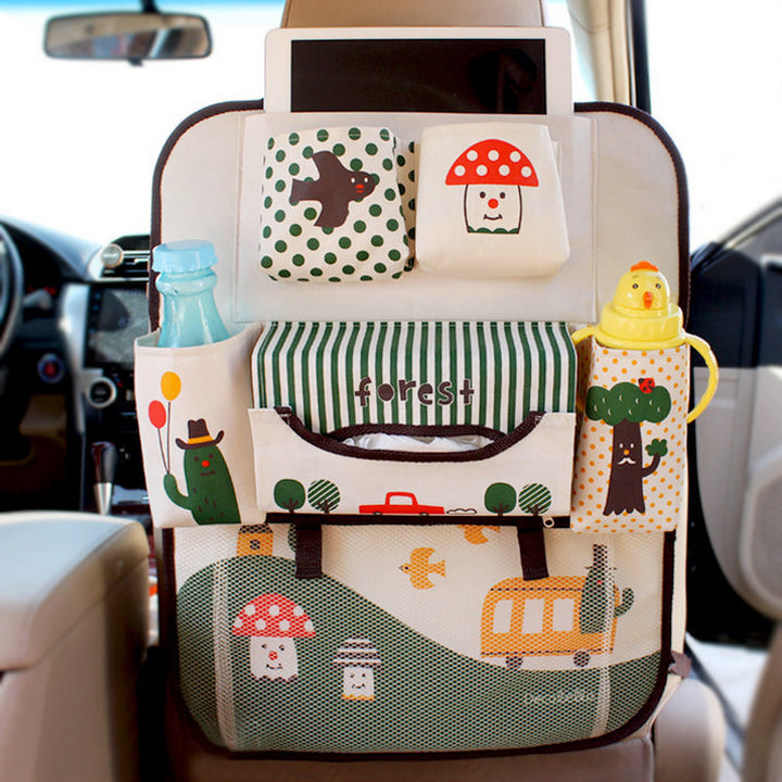 Kinder Auto-Organizer für Rücksitz mit Tablet- & Flaschenhalter, schafft Ordnung im Auto für Kinder.