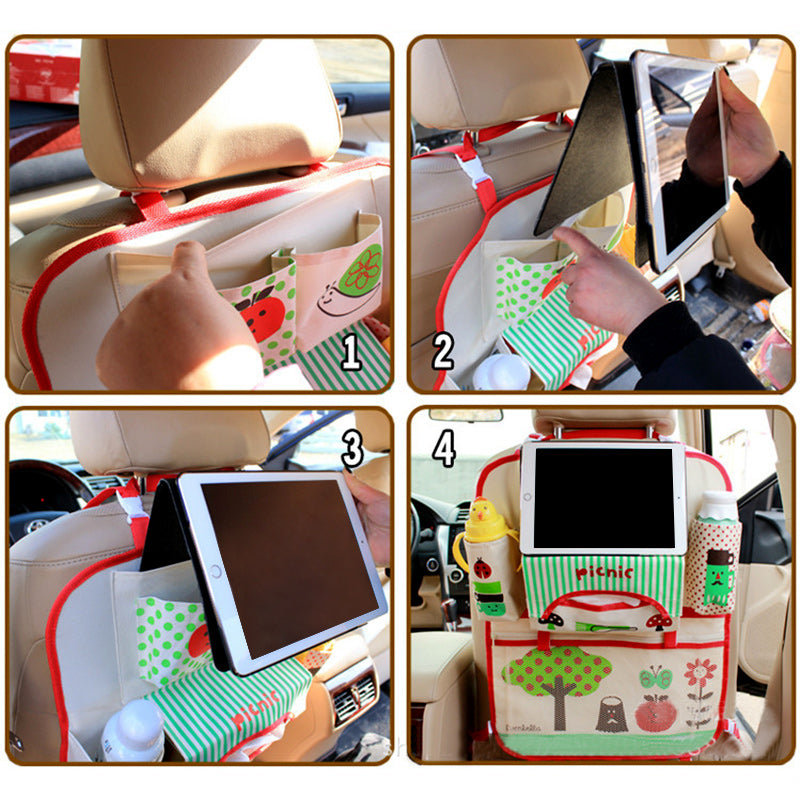 Rücksitz Organizer mit transparenter Tablet-Halterung für Kinder, ideal für Unterhaltung im Auto auf Reisen.
