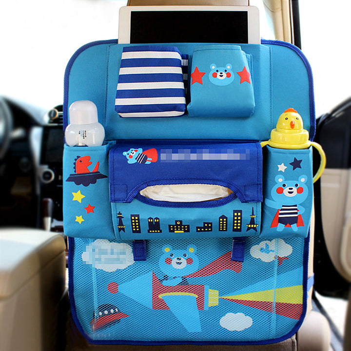 Geräumiger Kinder Auto-Organizer mit mehreren Fächern & Flaschenhalter, hält Spielzeug & Snacks griffbereit.