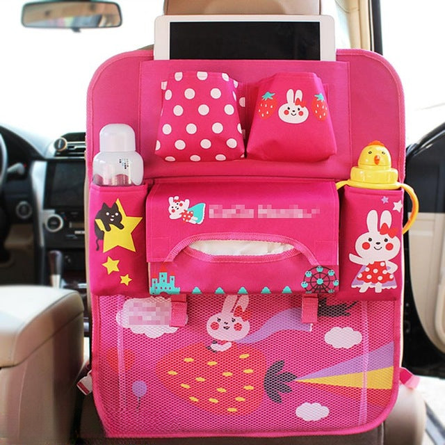 Vielseitiger Auto Rücksitz Organizer für Kinder, mit sicherer Tablet-Halterung & Flaschenfach.