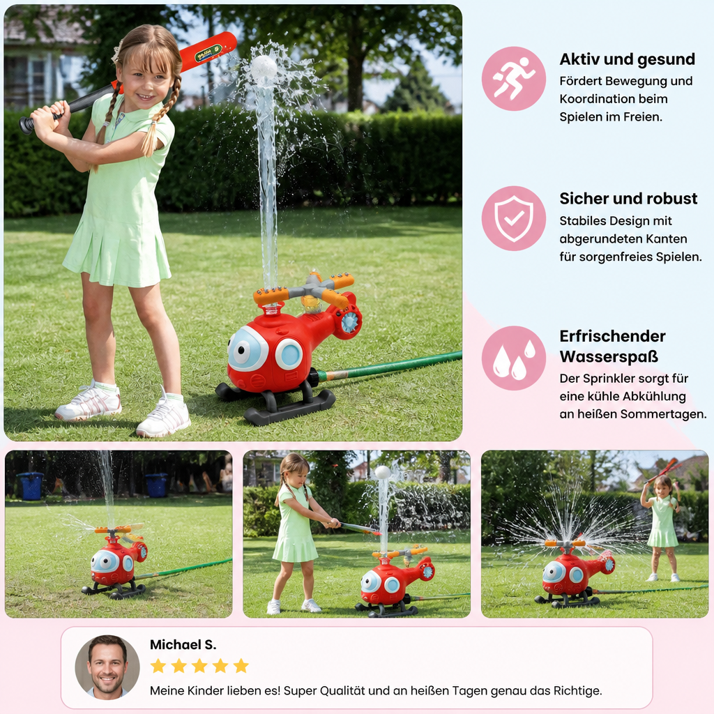 Detailaufnahme des Baseball Wassersprinklers, bereit für spritzigen Spielspaß und Sommerabkühlung.