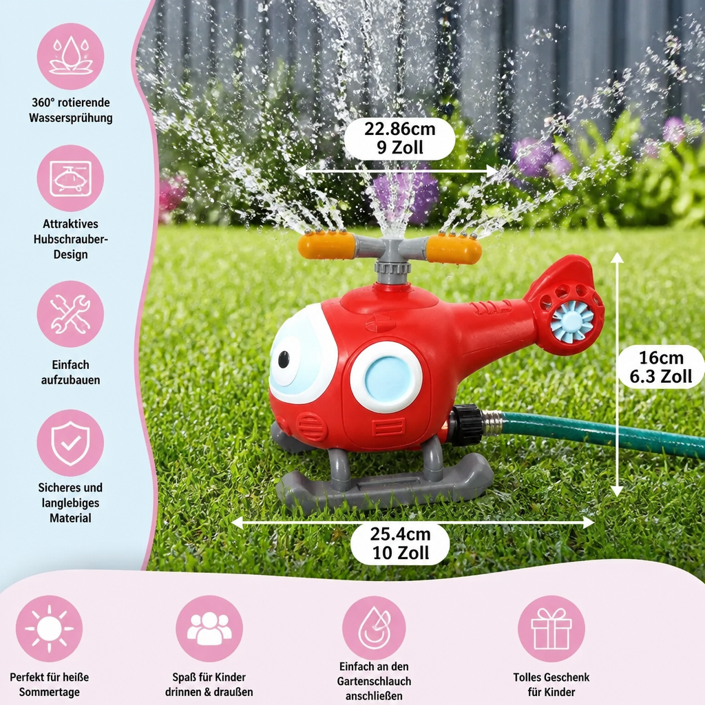 Niedlicher Schnecken Wassersprinkler belebt den Garten. Ideales Sommerspielzeug für spritzige Abkühlung.