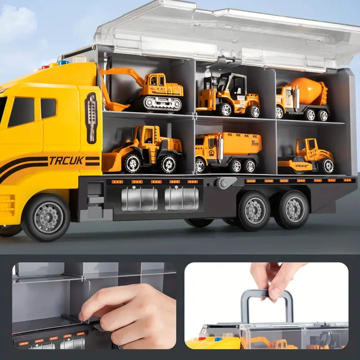 Geschenkidee: Kinder Baufahrzeug-Set. Robuste Spielzeugautos als Lern- & Motorikspielzeug für kleine Baumeister.