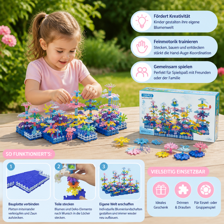 Buntes Steckspiel Kinder Blumengarten, pädagogisches Lernspielzeug zum Blumen bauen, perfektes Geschenk für Kinder.