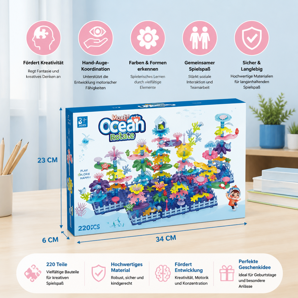 Blumengarten Bausteine für Kinder. Steckspiel zur Förderung von Kreativität, Motorik & Hand-Auge-Koordination.