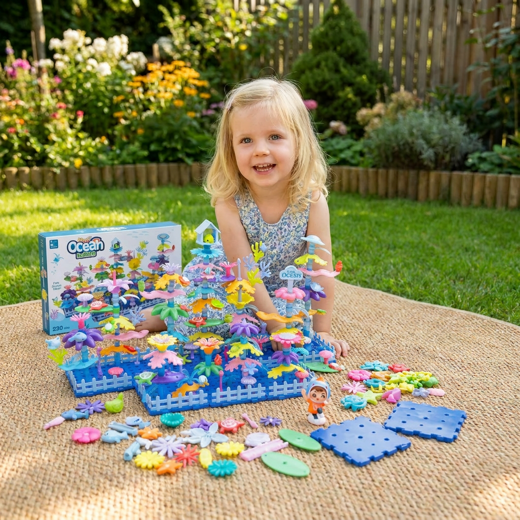 Lustiges Blumengarten Steckspiel für Kinder, das Motorik & Kreativität spielerisch fördert. Ideales Geschenk.