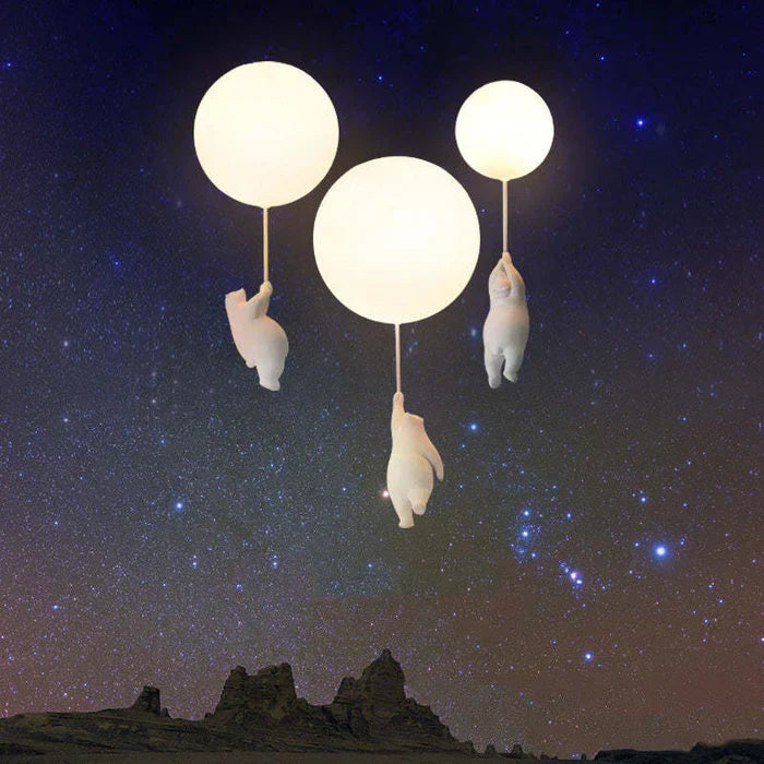 Dekorative LED Kinderlampe Bär Ballon als Pendelleuchte für Babyzimmer.