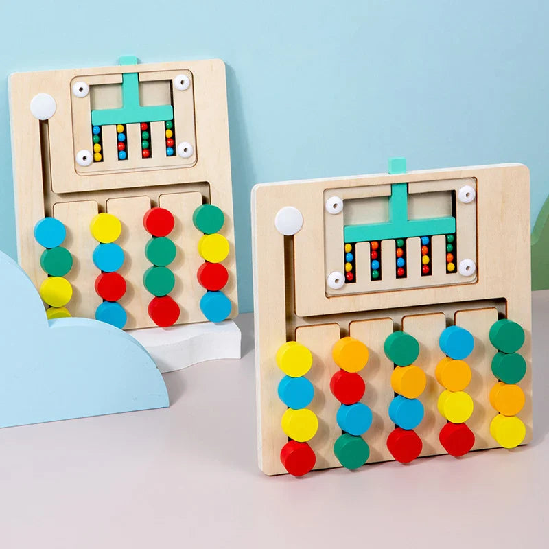 Hochwertiges Holzspielzeug DenkKlötze, ein pädagogisches Puzzle für Kleinkinder und Vorschulkinder.