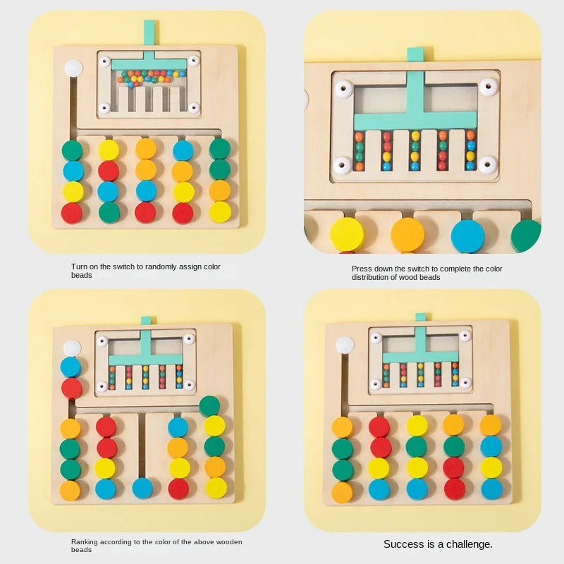Kind spielt mit dem Lernspielzeug DenkKlötze Holzpuzzle, verbessert Konzentration und räumliches Vorstellungsvermögen.