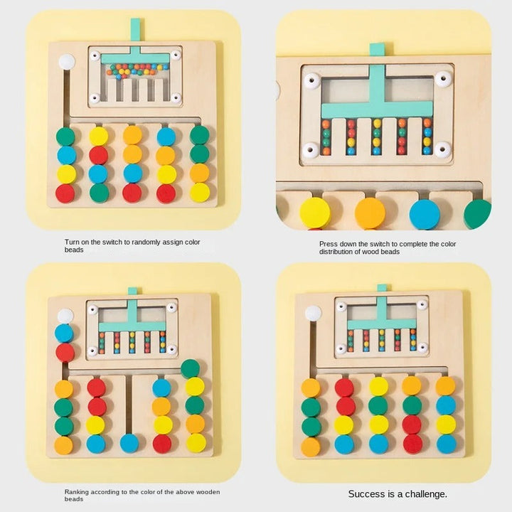 Kind spielt mit dem Lernspielzeug DenkKlötze Holzpuzzle, verbessert Konzentration und räumliches Vorstellungsvermögen.