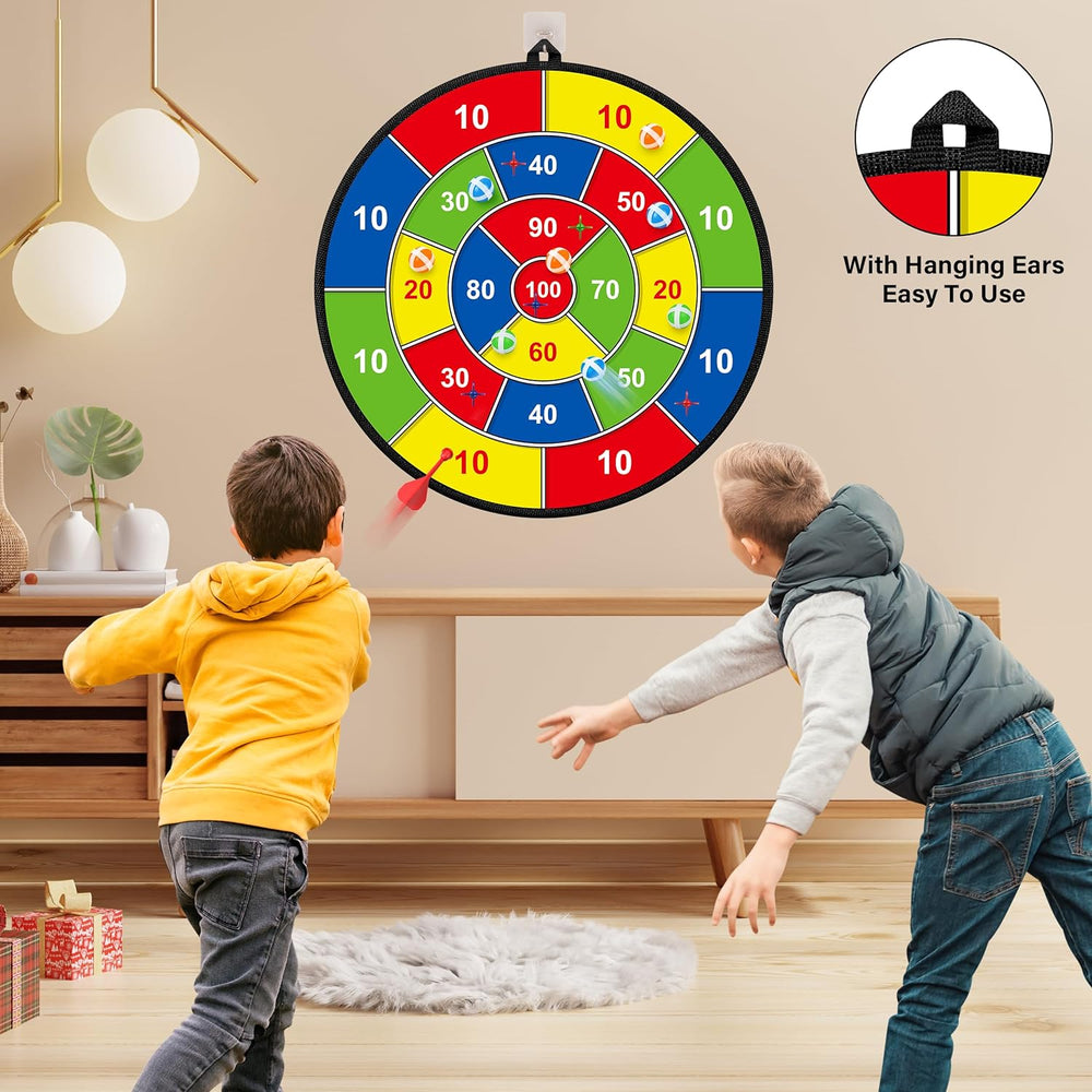 Kinderspiel: Doppelseitiges Dartboard mit verschiedenen Spielen für drinnen & draußen. Sicheres Motorikspiel.