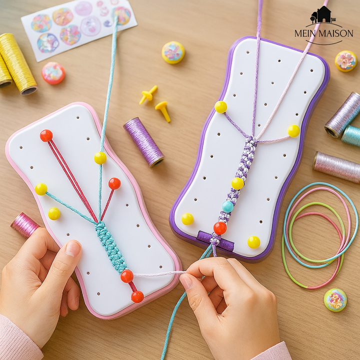 Kinder Flechtset zum Basteln von Armbändern & Schlüsselanhängern. Kreativer DIY-Bastelspaß für Feinmotorik.