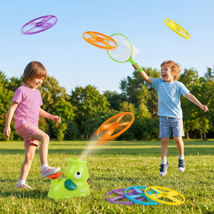 Kinder Frisbee & Kescher Spielset für aktiven Spielspaß drinnen und draußen, fördert Motorik und Koordination.
