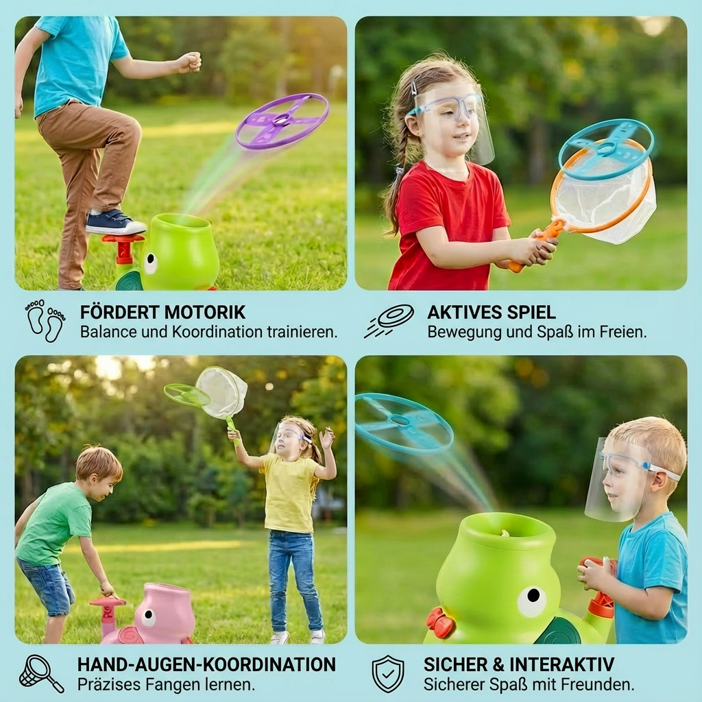 Tolles Geschenk für Kinder: Frisbee und Kescher Spielset für aktive Stunden, Bewegung und viel Spielspaß.