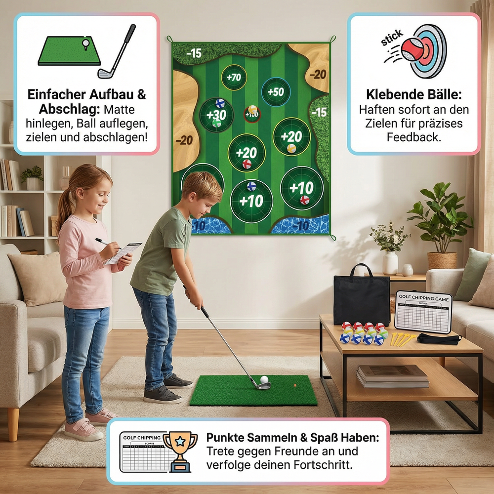Lustiges Kinder Golfset für Indoor- & Outdoor-Training. Ideales Spielzeug zur Verbesserung von Koordination.