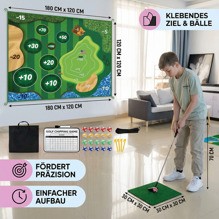 Vielseitiges Kinder Golf Übungsset für drinnen und draußen. Perfektes Sportspielzeug für Koordination & Spaß.