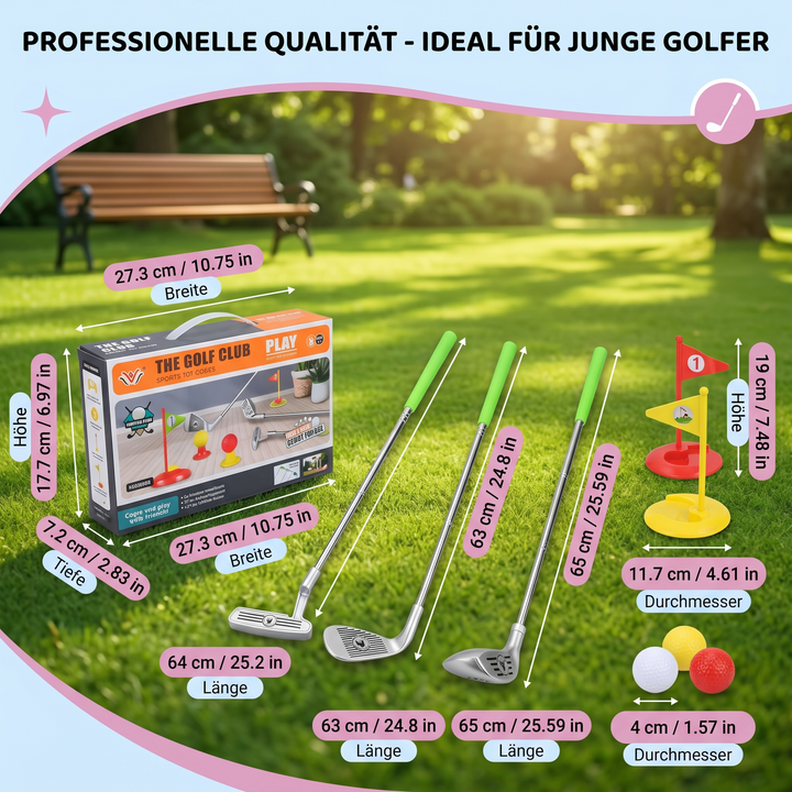 Geschenkidee: Kinder Golfspiel-Set zur spielerischen Förderung von Sport & Geschicklichkeit im Garten.