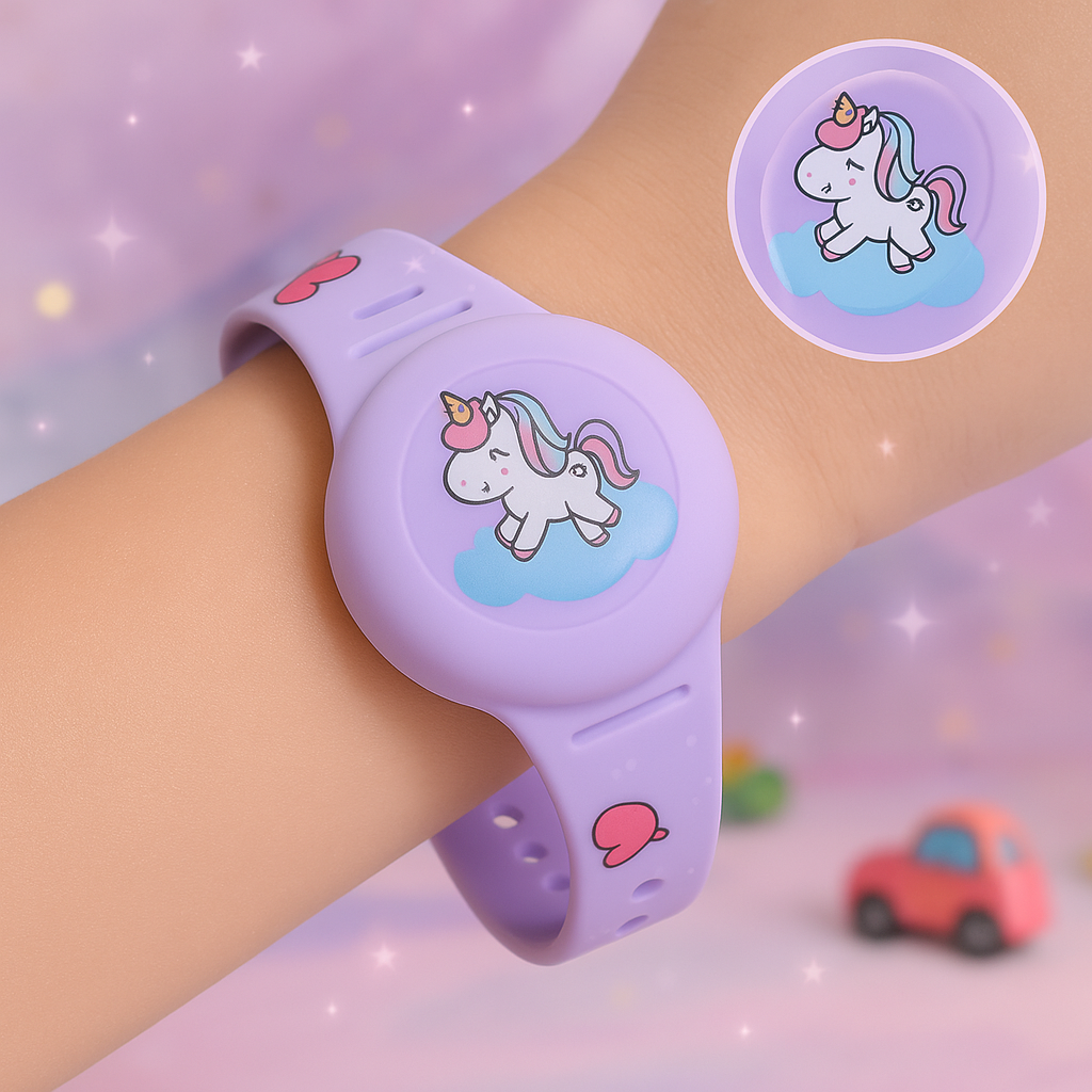 Komfortables, verstellbares Kinderarmband mit integriertem GPS Tracker. Passt sich jedem Handgelenk an.
