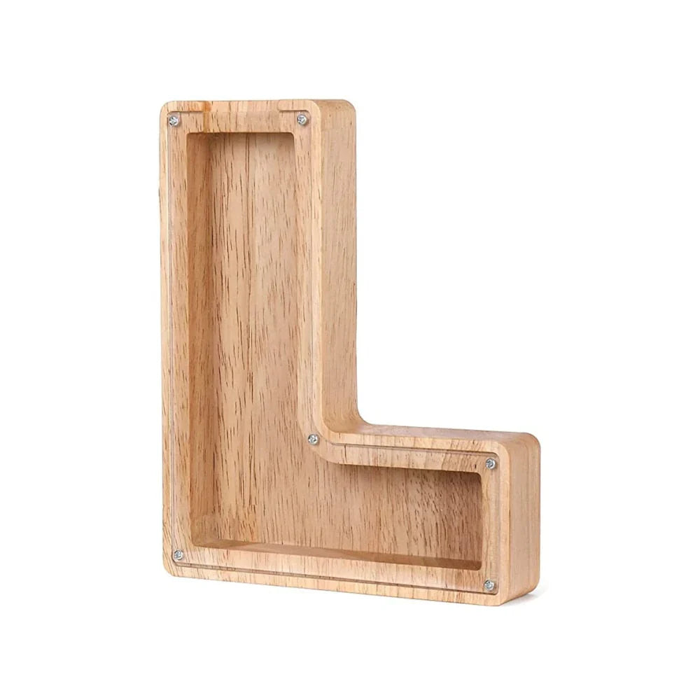 Hochwertige Holzbuchstabenbank Spardose, ein sinnvolles personalisiertes Geschenk.