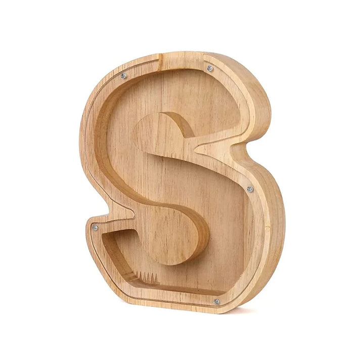 Geschenkidee: personalisierte Holzbuchstabenbank als Spardose für Kinder.