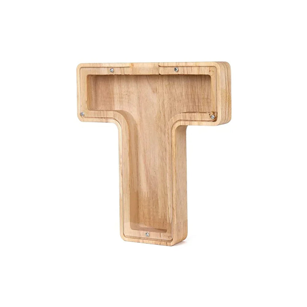Kinderfreundliche Holzbuchstabe Sparbox, um spielerisch Geld zu sparen.