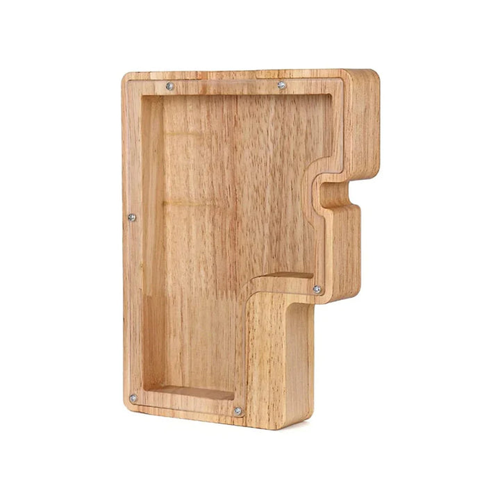 Schöne Holz-Buchstaben-Spardose, perfekt um Geld zu sparen und zu lernen.