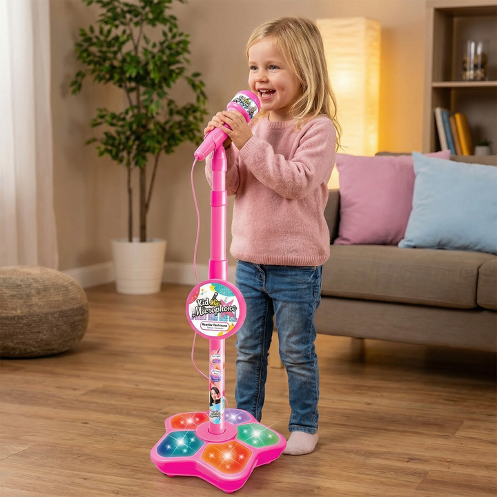 Kinder Karaoke-Set mit Mikrofon und verstellbarem Ständer, ideales Musikspielzeug für kleine Sänger.