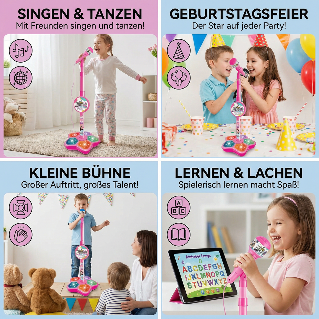 Perfektes Geburtstagsgeschenk für Kinder: Karaoke-Set mit Mikrofon & Ständer, für musikalische Unterhaltung.